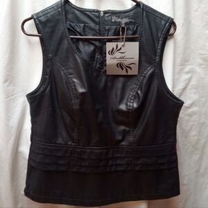 Dollhouse Black Faux Leather Short Sleeve Top NWT